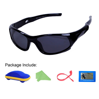 Sport-Sonnenbrille für Kinder, polarisiert, bruchsicher, für Jungen und Mädchen (3-12 Jahre) + Brillenbänder + Brillenetui