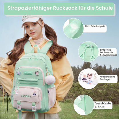 Tanou Schulrucksack Mädchen Schulranzen Kinder der 3.-7. Klasse, Rosa | Große Kapazität Schulrucksack Teenager, Leichter Nylon Mädchen Schultasche für Schule Reisen