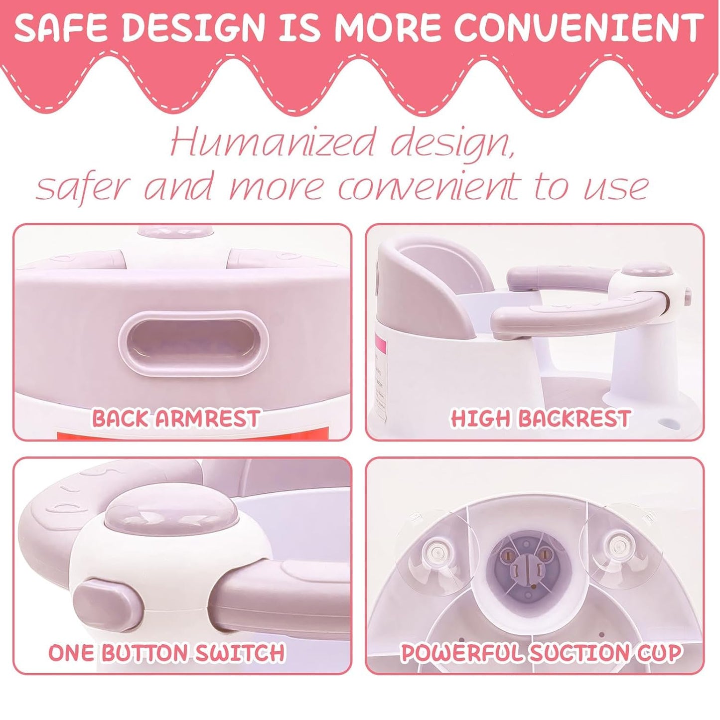 Baby Bath Seat for Babies from 6 Months, Non-Slip Baby Bath Chair, Portable Bath Seat with Suction Cups, Baby Bathtub Toddler Bath Support for Shower (Yellow)