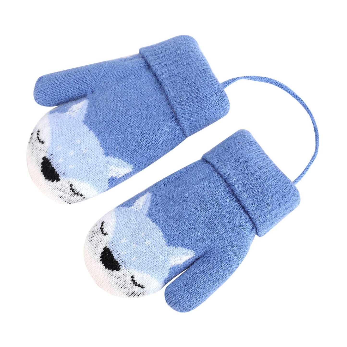 Kids Winter Gloves Mittens Baby Cartoon Mitten Neck Gloves Thick Double Knitted Glove with Plush,0 - 3 years old, Playing, Running, Skiing