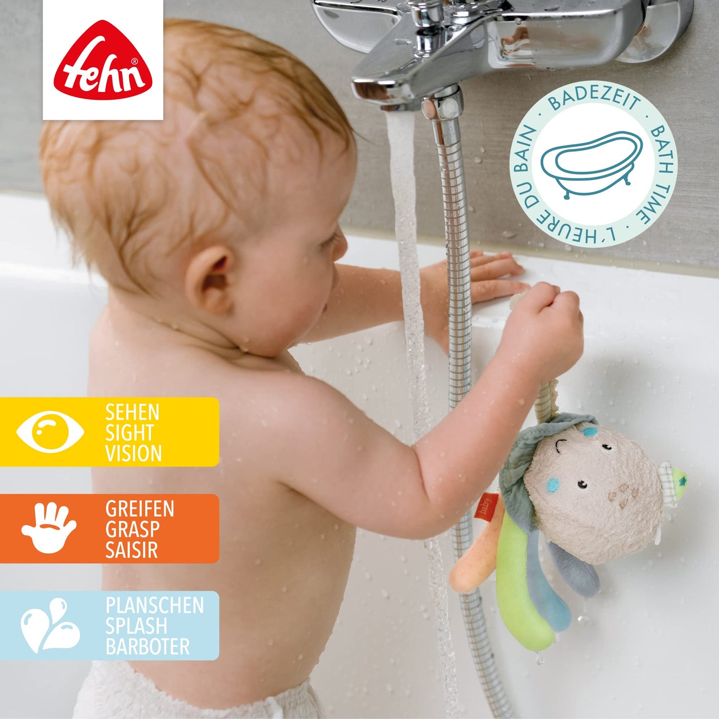Fehn Badetier Schildkröte Badeschwamm – Kuscheltier Baby Badespielzeug für die Badewanne - Stoff Wasserspielzeug für den Badespaß – Badewannenspielzeug für Babys und Kleinkinder ab 0+ Monaten