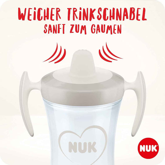 NUK Trainer Cup Trinklernbecher | auslaufsicherer Becher mit weichem Trinkschnabel & ergonomischen Griffen | 6+ Monate | 230 ml | BPA-frei | blaues Zebra, Kunststoff