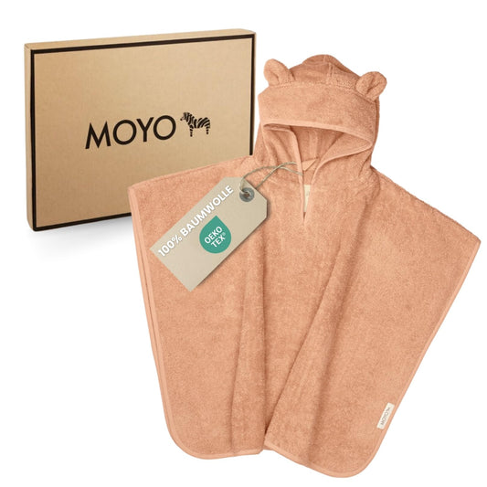 MOYO Baby Badeponcho Mit Hasenohren in Rosé I Kinder Badetuch Für 0-3 Jahre I Weicher Poncho Aus 100% Frottee-Baumwolle I Waschbares Kapuzenhandtuch I 68x56cm