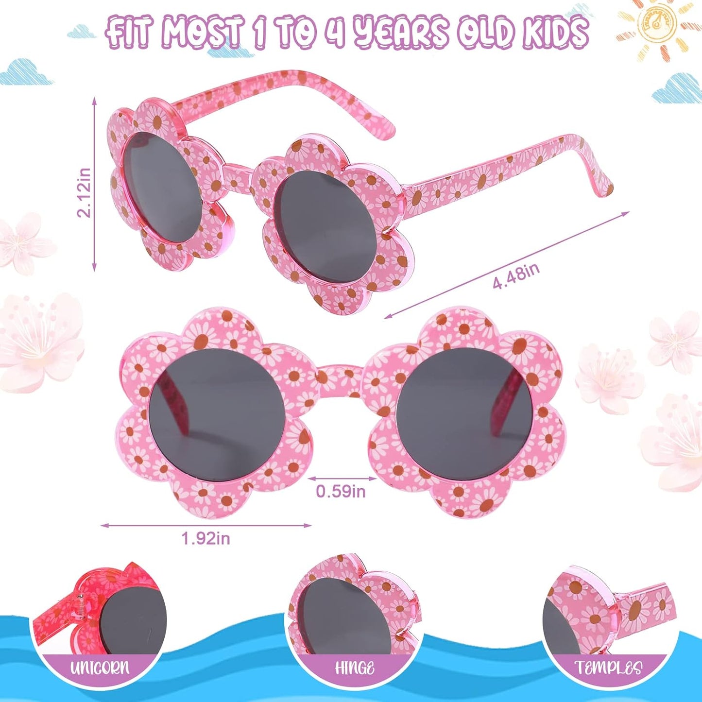 Hifot 3 Stück Kinder Sonnenbrille Einhorn Kunststoffrahmen Polarisiert Brille, Mode Rave Party Dress up Brille für Jungen Mädchen