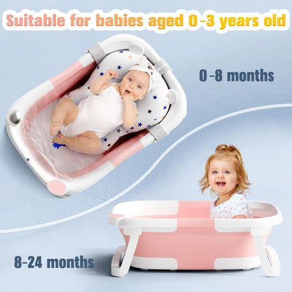 Rabb 1st Baby Badewanne Faltbare, Baby Bathtub Babywanne Faltbar Babybadewanne Tragbare Wanne für Neugeborene Kleinkinder mit Rutschfester Matte und Abflussloch (Kein Thermometer) (Grau)