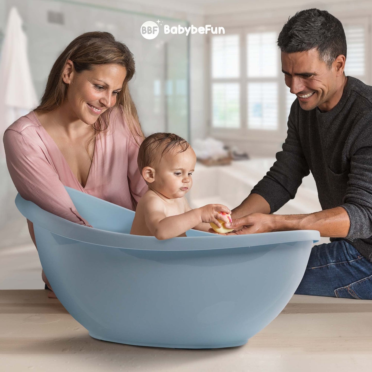 BabybeFun Baby Badewanne mit Badewanneneinsatz für Neugeborene [Testsieger] Rutschfeste Babybadewanne für Babys und Kleinkinder [0-12 Monate] Babywanne für Dusche Badewanne Weiß