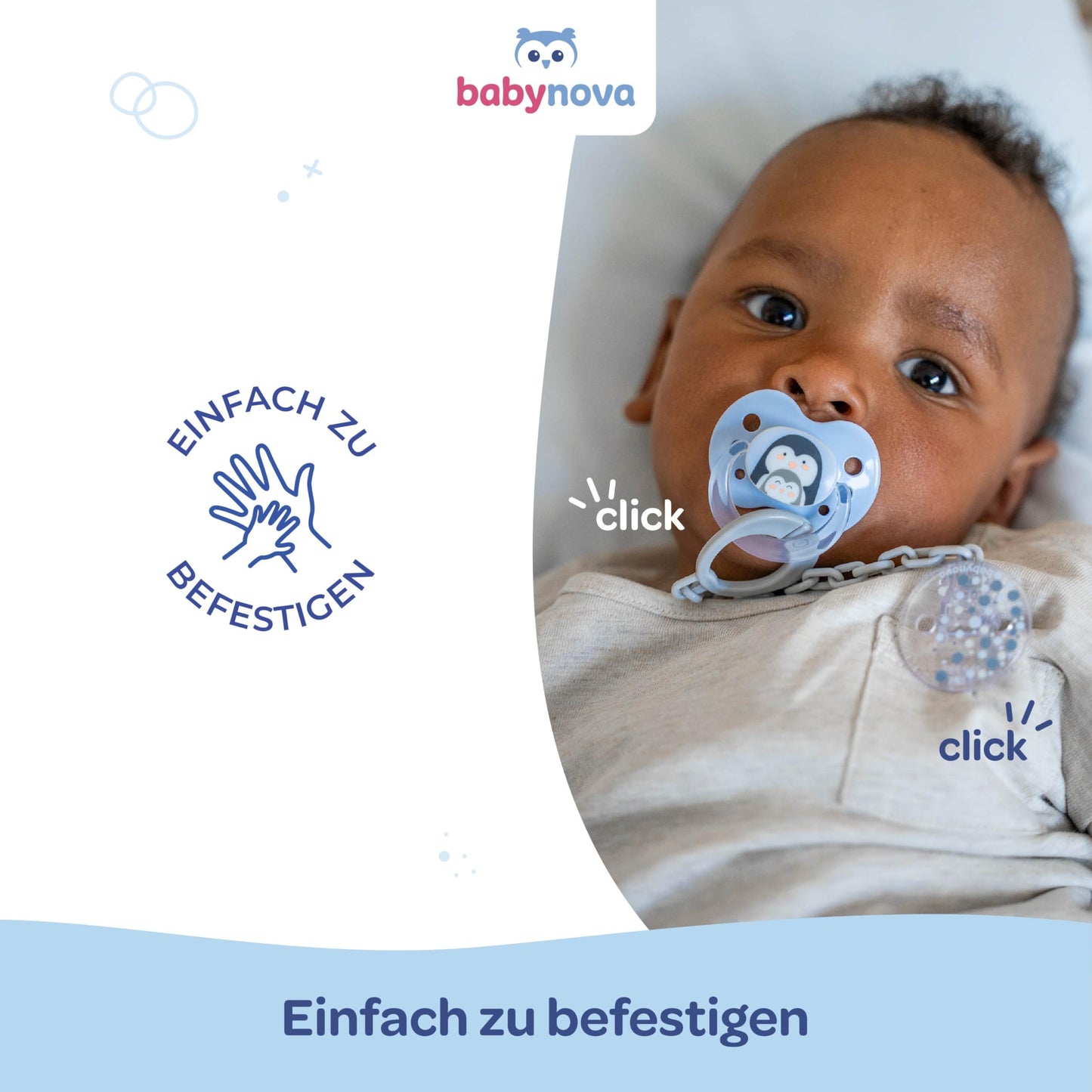 babynova Schnullerkette mit Clip - Schnullerhalter kompatibel mit Schnullern mit Ring - Kinderwagen Zubehör - BPA-frei - Rosa Herzen