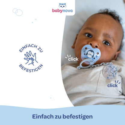 babynova Schnullerkette mit Clip - Schnullerhalter kompatibel mit Schnullern mit Ring - Kinderwagen Zubehör - BPA-frei - Rosa Herzen