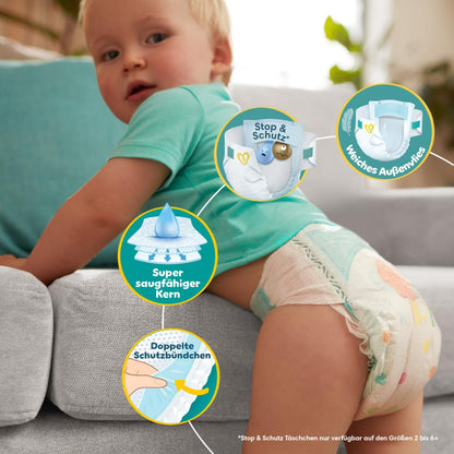 Pampers Baby-Dry Size 3, 222 Nappies, 6 kg - 10 kg, Up to 100% Leak Protection & Comfort All Night