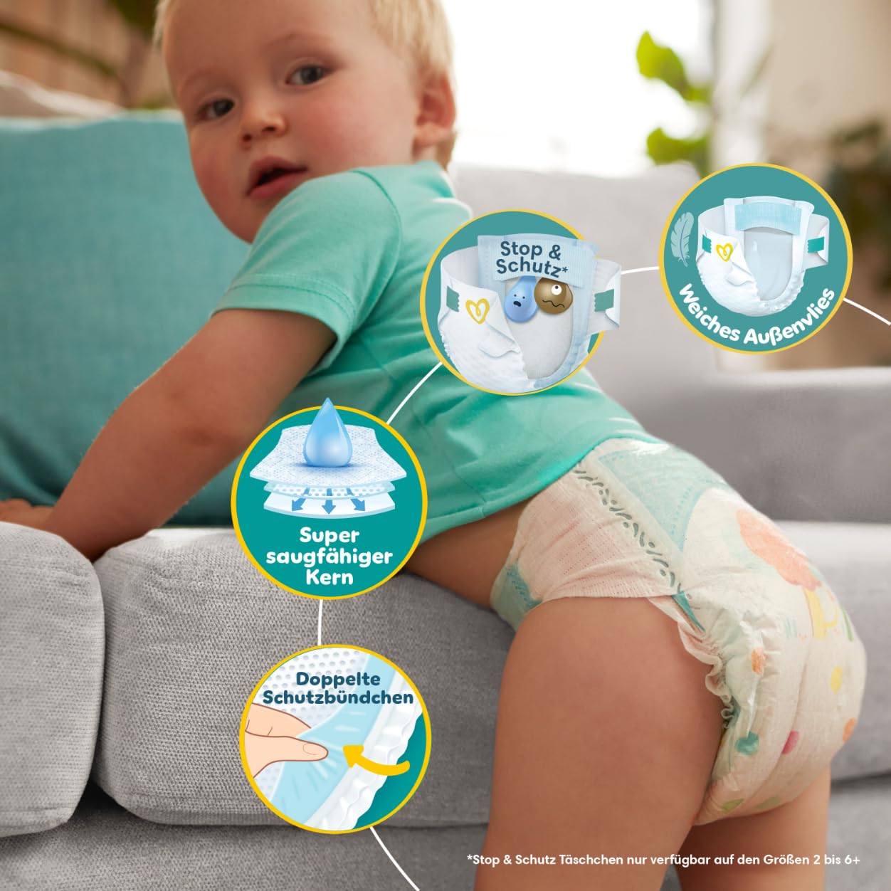 Pampers Baby-Dry Size 3, 222 Nappies, 6 kg - 10 kg, Up to 100% Leak Protection & Comfort All Night