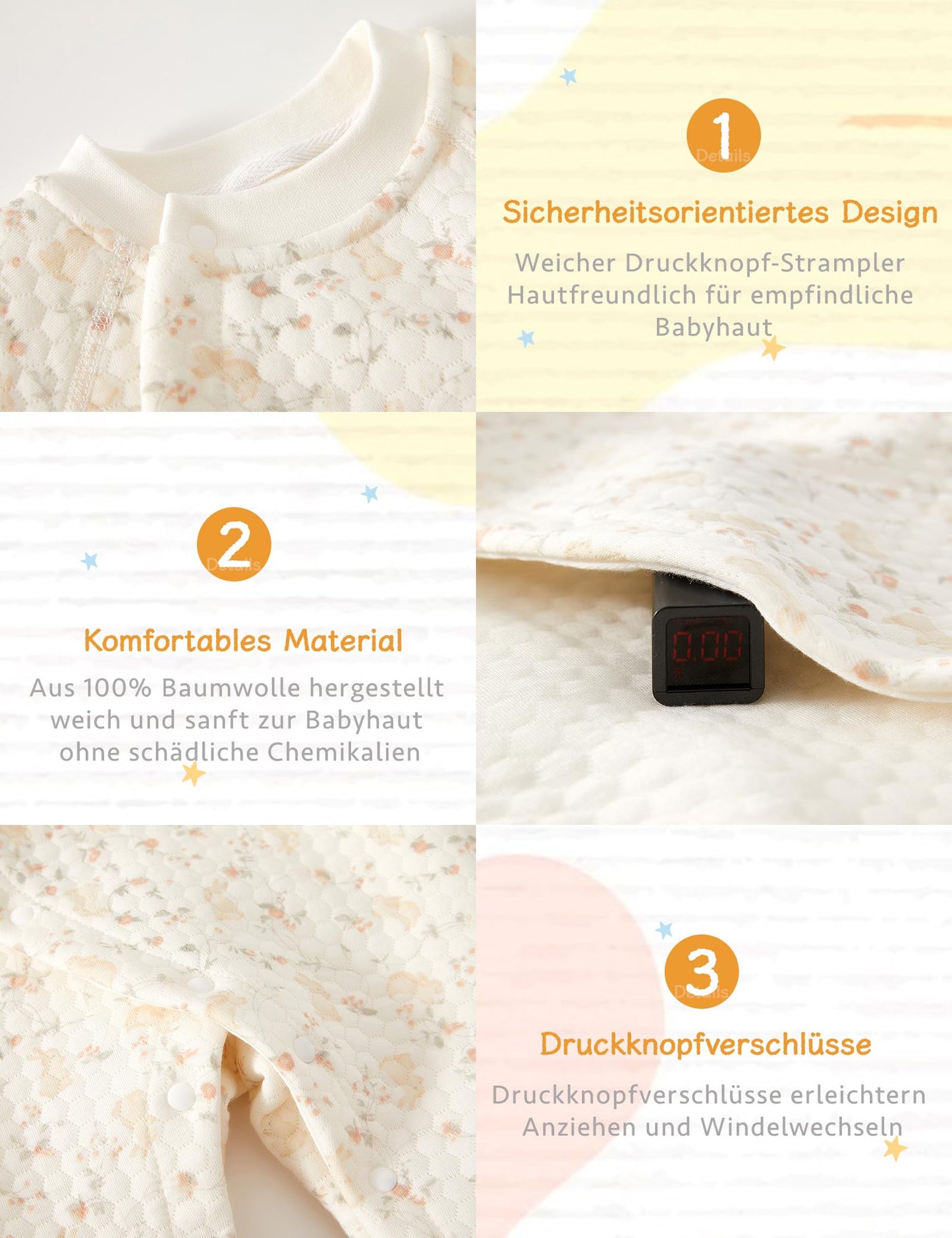 Neugeborener Unisex Strampler, Langarm-Overall, 100 % Baumwolle, weich und bequem, für Babys, Oberbekleidung und Nachtwäsche, geeignet für alle Jahreszeiten