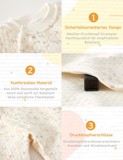 Neugeborener Unisex Strampler, Langarm-Overall, 100 % Baumwolle, weich und bequem, für Babys, Oberbekleidung und Nachtwäsche, geeignet für alle Jahreszeiten