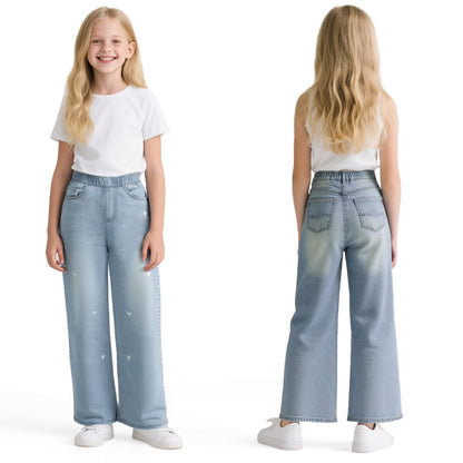 Baogaier Mädchen Jeans Wide Leg Denim Hosen Kinder Baggy Jeanshosen Lässige Weich Elastischer Bund Weites Bein Streetwear mit Taschen Teenager Loose Fit Jean Hose für 6-14 Jahre, Gr.122-164