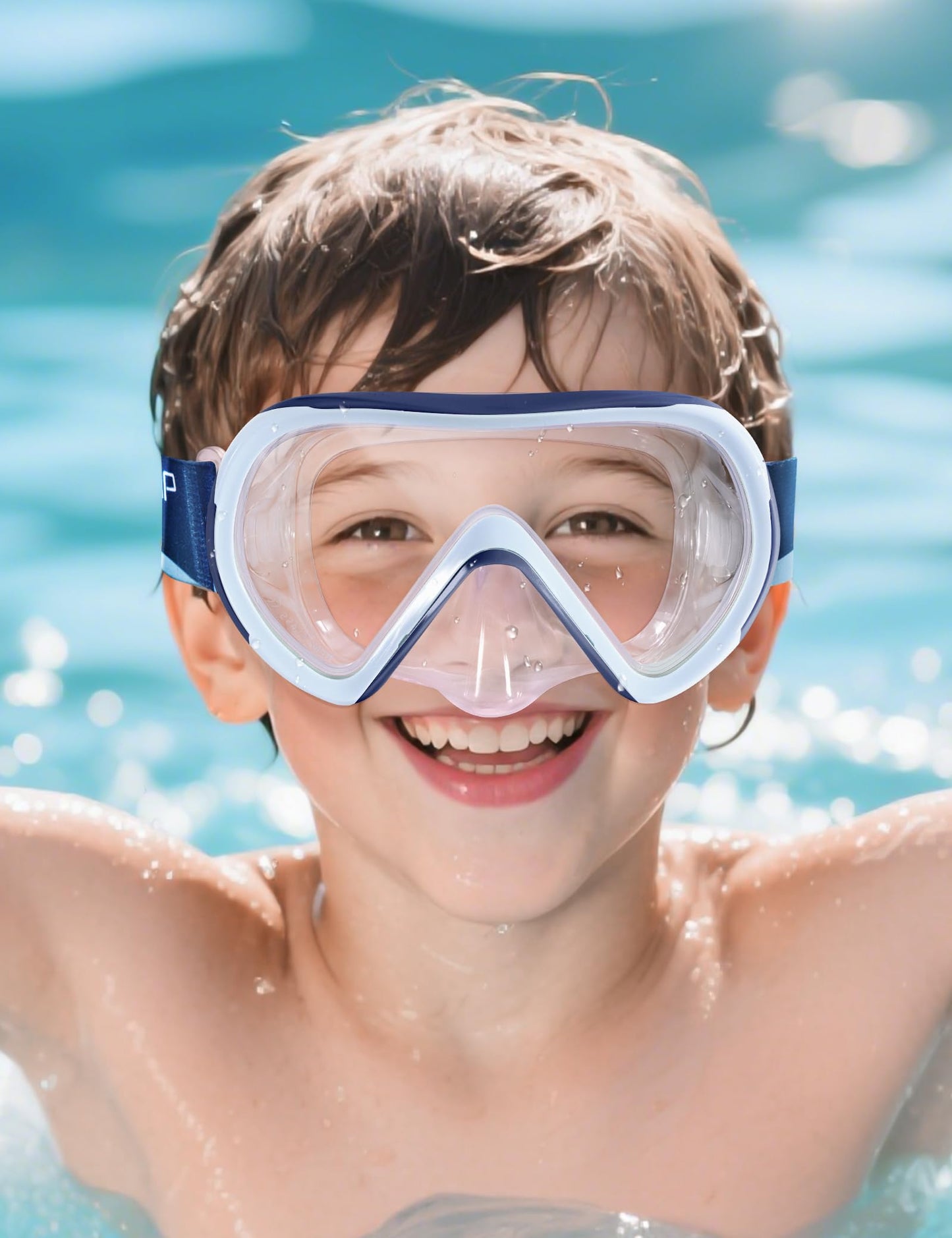 Supertrip Taucherbrille Kinder mit Stoffband,Schwimmbrille Kinder fur Mädchen Jugen,Gehärtetes Glas Schnorchelmaske Kinder mit Nase,180°Panorama Tauchmaske Schwimmmaske Kinder Anti-Leck fur 6-14 Jahre