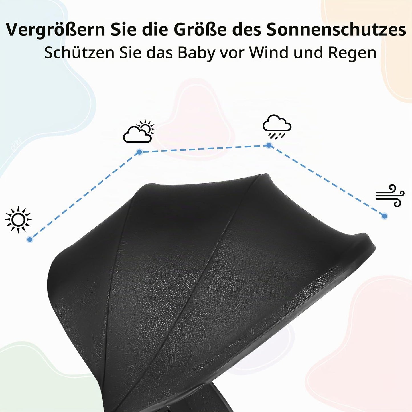 Buggy für Babys, ultraleicht, kompakt, faltbar und neigbar, von Geburt bis 25 kg, mit Trolley-System, Regenschutz inklusive, ausziehbarer Haube, C-schwarz