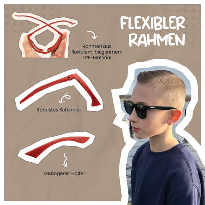 Maesy Yuki Children's Sunglasses for 6-12 Years, UV400 Polarised Protection, Flexible and Flexible Frame, Safe and Comfortable Sunglasses for Children