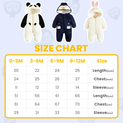 JiAmy Baby Winter Snowsuit, Toddler Girls Boys Warm Fleece Jumpsuit Fleece Romper Girls Boys Long Sleeve Jumpsuit 0-12 Months