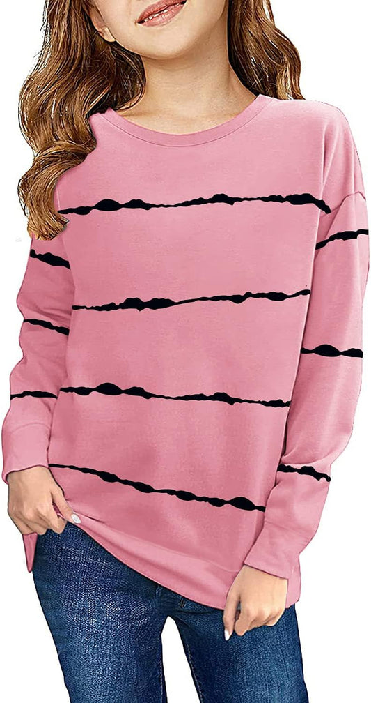 Haloumoning Sweatshirt Mädchen Streifen Rundhalsausschnitt Kinder Pullover Casual Langarm Tops