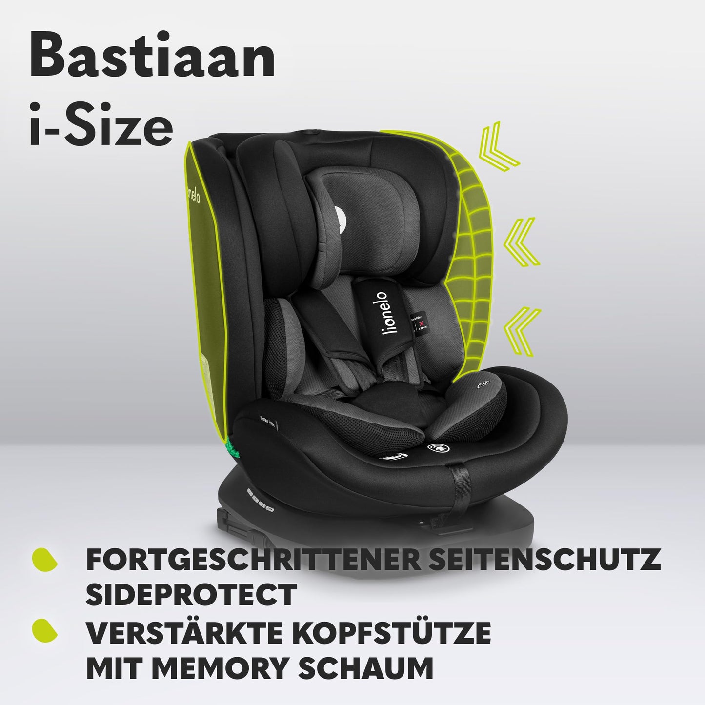 LIONELO Bastiaan i-Size One 360o drehbarer Autositz für Kinder von 40-150 cm, Montage in Fahrtrichtung und entgegen der Fahrtrichtung möglich, ISOFIX Pas TopTether Einstellbare Rückenlehne
