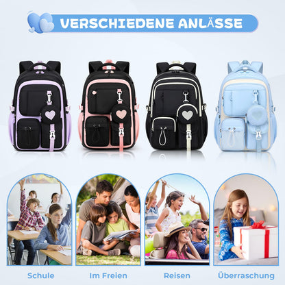 Schulrucksack Teenager Mädchen 22,9L mit Abnehmbarem Münzbeutel | Reflektierende Sicherheitsstreifen,S-förmige Wirbelsäulenstütze,Wasserfestes Gewebe,Wabenbelüfteter Rücken