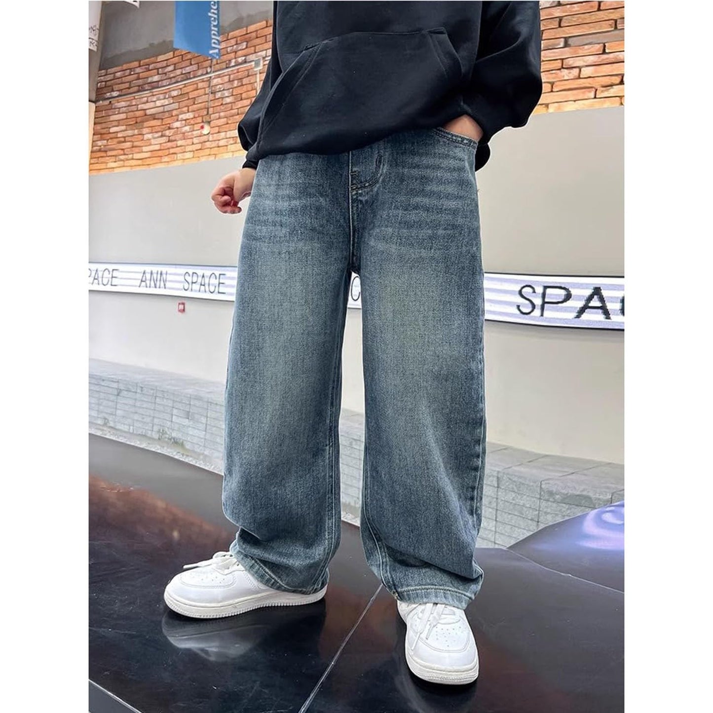 Children's Baggy Jeans Boys Wide Leg Jeans Loose Fit Denim Vintage Trousers Casual Wide Leg Jeans Streetwear Outdoor Vintage Loose Fit Baggy Jogging Bottoms Boys Black Trousers Cargo Trousers Pants