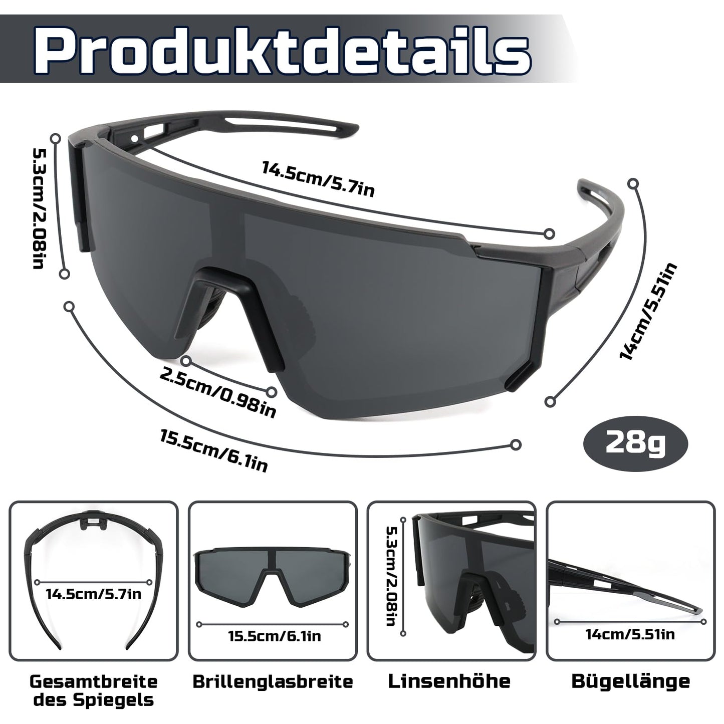 Rosedreamer Schnelle Brille Sport Sonnenbrille Herren Damen Polarisierte Sonnenbrille Fahrradbrille Laufbrille für MTB Rennrad Radfahren Biking Ski FahrradLaufen mit UV400 Schutzbrille