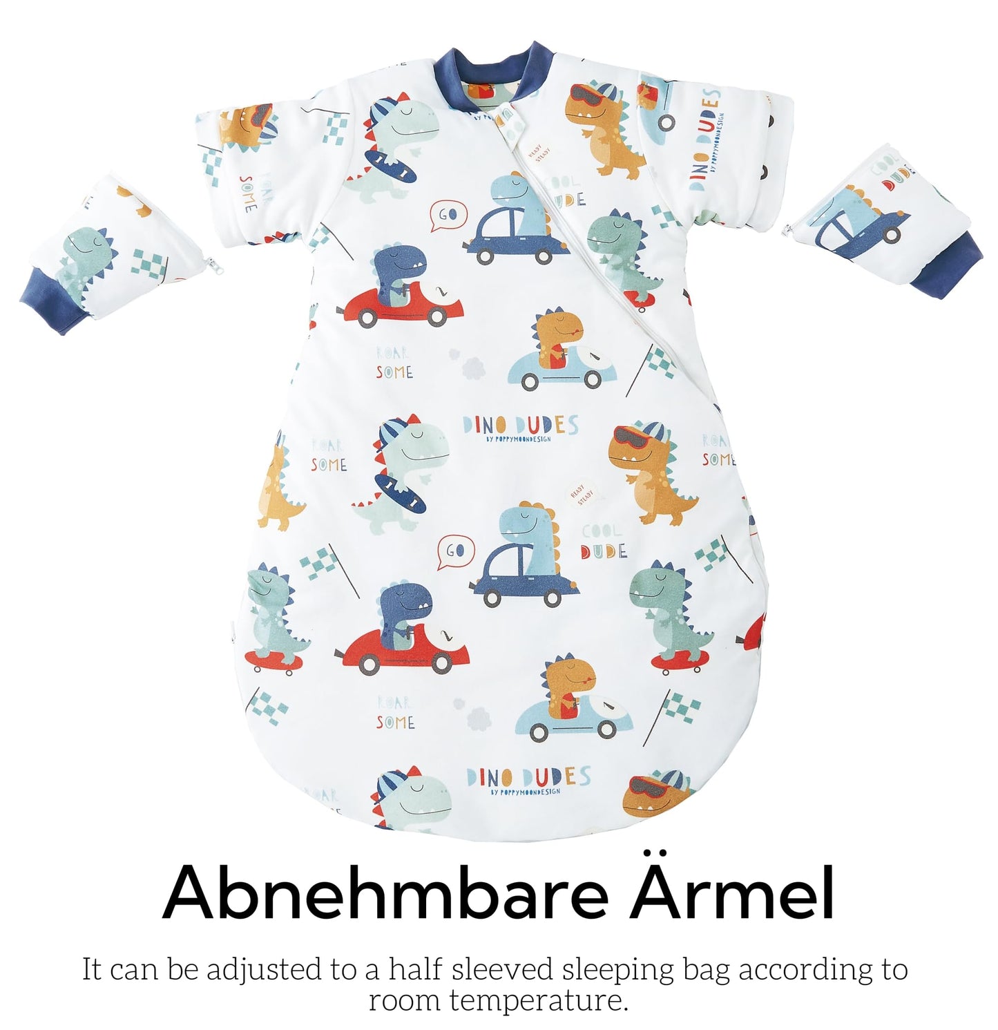 Chilsuessy Baby Sleeping Bag Winter with Removable Long Sleeve Organic Cotton Baby Sleeping Bag Small Children All-Year Sleeping Bag Pyjamas for Boys and Girls, Crown/2.5 Tog, 75-90 cm