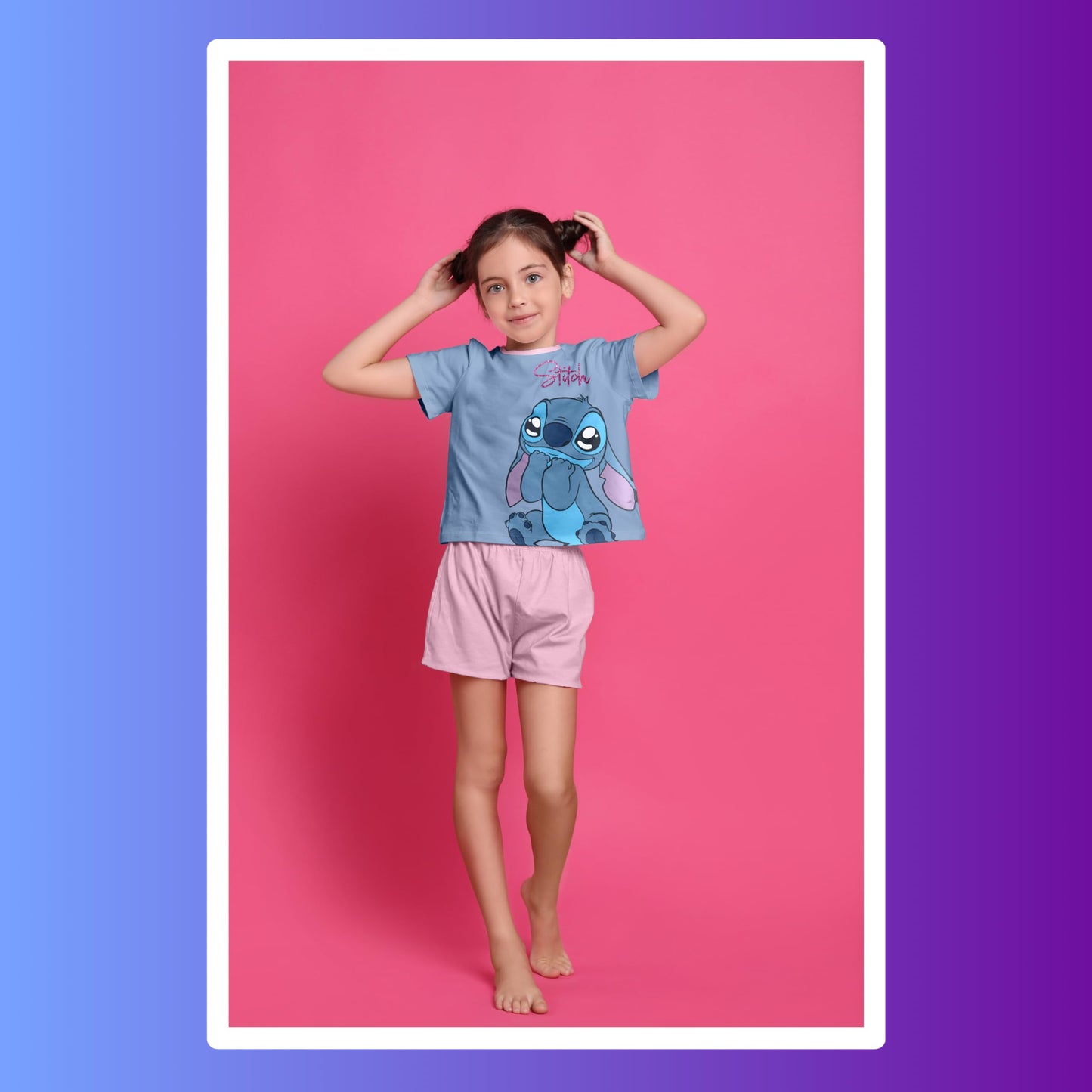 Disney Stitch Pyjamas für Mädchen, Stitch Design 2-Teiliges T-Shirt und Shorts-Set für Mädchen, Geschenk für Mädchen, Größen 6 bis 12 Jahre