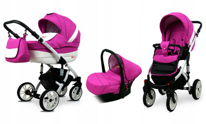 BabyLux® Bambimo Kinderwagen Set 3 in 1 - Lilly - incl. Babywanne, Buggy Sportsitz, Auto-Babyschale - Autositz - Kinderwagenset - Kombikinderwagen mit Wickeltasche, Regenschutz usw.