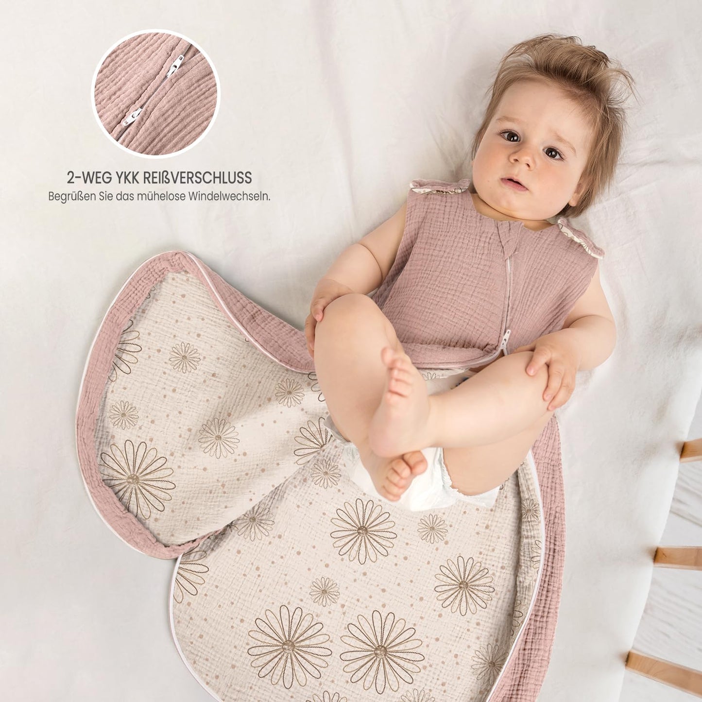 lulumoon Baby Sleeping Bag for 3-9 Months: Muslin Sleeping Bag Baby for Boys and Girls - Cotton Baby Sleeping Bag for 70 cm All-Year Children's Room