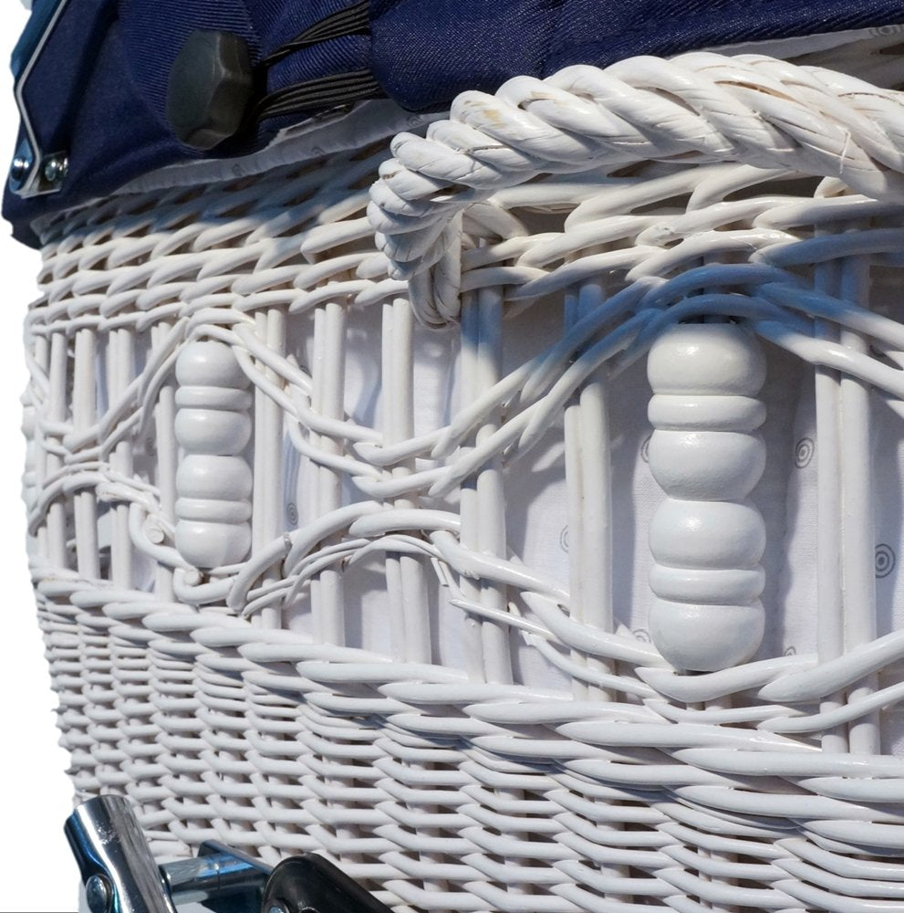 EICHHORN Kinderwagen Weidenkorb - Kinderwagen aus echter Weide, handgewebter Korb, Weiß, Stoff Marineblau