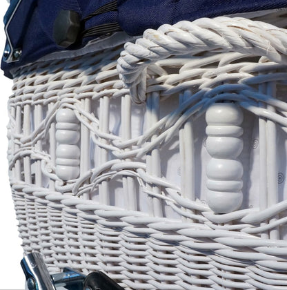 EICHHORN Kinderwagen Weidenkorb - Kinderwagen aus echter Weide, handgewebter Korb, Weiß, Stoff Marineblau