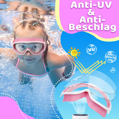 Vvinca Kids Swimming Goggles with Comfort Fabric Strap Wide Angle Anti-Fog UV Protection Waterproof Swimming Goggles for 3-14 Years