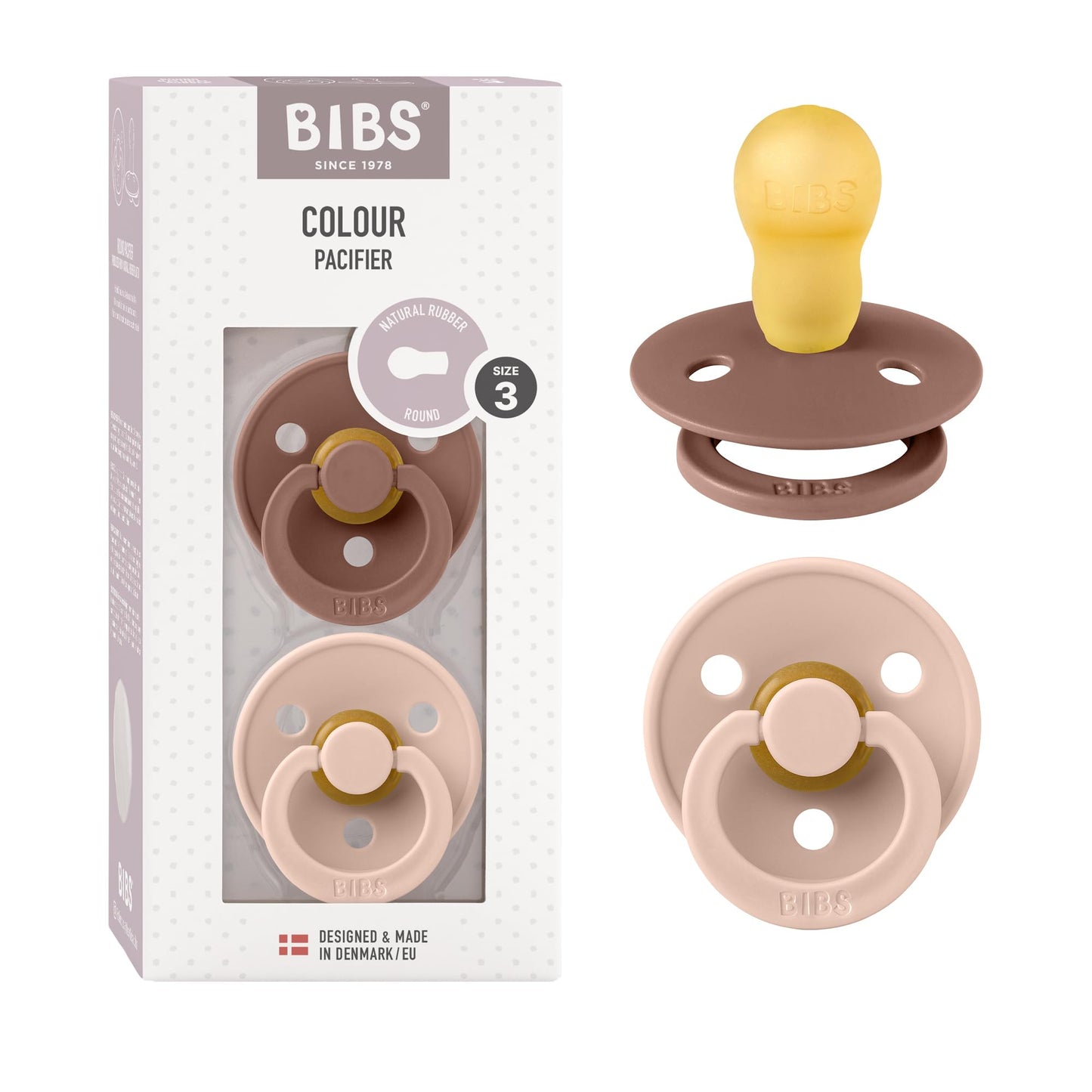 BIBS Colour Schnuller 2er-Pack, BPA-frei, Kirschform Nippel. Naturkautschuk/Latex, Hergestellt in Dänemark. Größe 2 | 6+ Monate | 2-Pack, Coral/Ruby