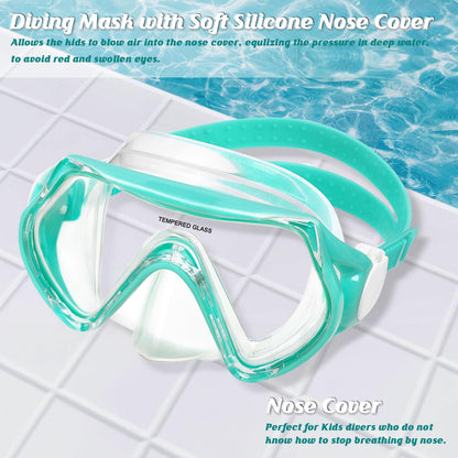 WOVOKA Taucherbrille Kinder, Schwimmbrille Kinder für 4-12 Jahre, Tauchmaske Schnorchelmaske Nasenabdeckung 180°Panorama HD Anti Nebel Anti-Leck für Jungen Mädchen Jugendliche