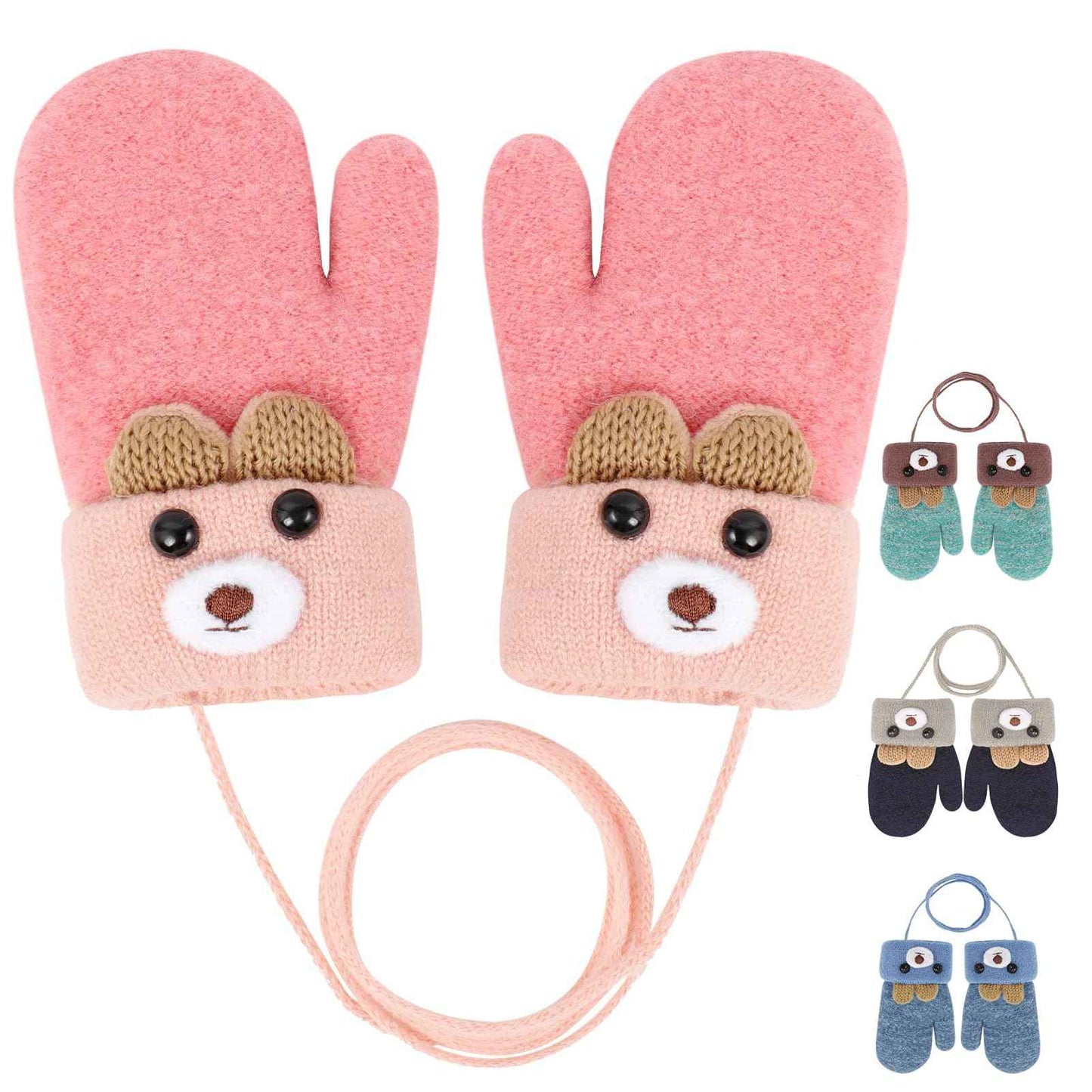 Becellen Fäustlinge Baby, Warme Weiche Kleinkind Strickhandschuhe mit Schlüsselband Niedliche Cartoon-Musterdesign Fäustlinge Baby Doppelt Winter Handschuhe für 0-3 Jahre Jungen Mädchen