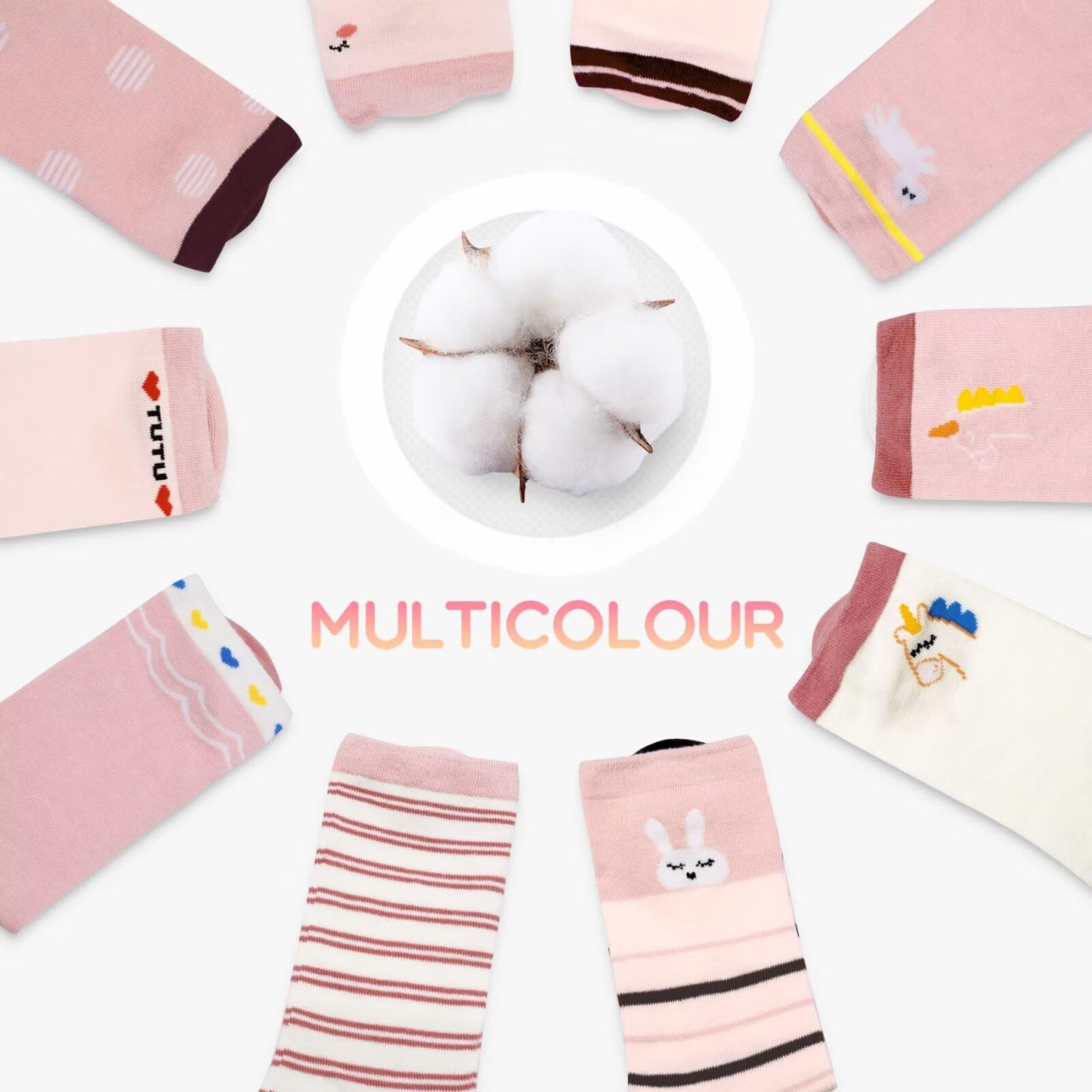 TUUHAW 10 Paar Kinder Socken für Mädchen und Jungen Socken Mit Motiv Schulkind Baumwolle Socken Bunt Gr. 23-38