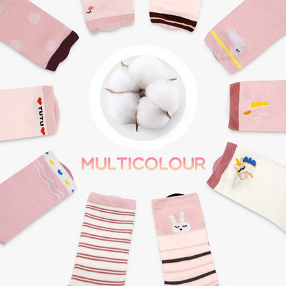 TUUHAW 10 Paar Kinder Socken für Mädchen und Jungen Socken Mit Motiv Schulkind Baumwolle Socken Bunt Gr. 23-38