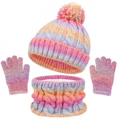 Children's Hat Scarf Gloves Set - 3-in-1 Winter Knitted Hat Scarf and Gloves Set for Children with Pom Pom Beanie, Neck Warmer & Mittens for Boys Girls Age 3-10 Years