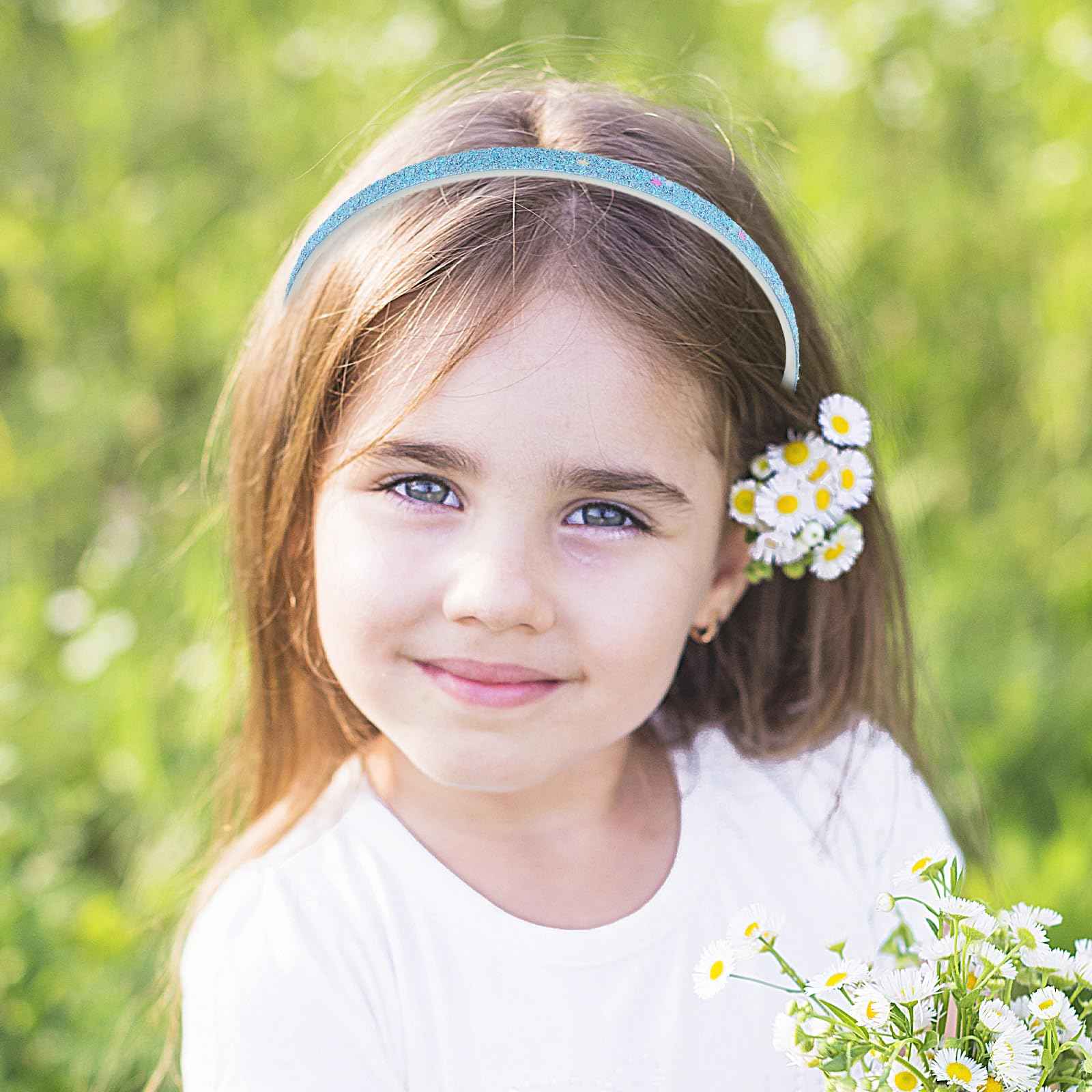WLLHYF Pack of 4 Glitter Headbands, Colourful Hair Accessories, Plastic, Glittering, Cute, Non-Slip, Thick, Glittery, Confetti, Rainbow Hair Bands with Teeth for Little Girls (2 Gradient 2 Stars)
