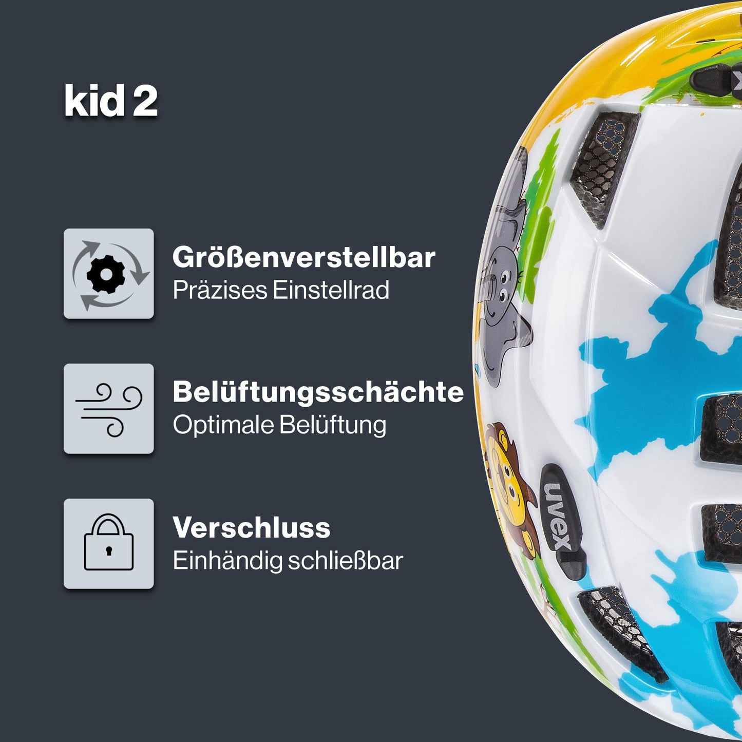 uvex Kid 2 - Lightweight bicycle helmet for children - individual size adjustment - expandable with LED light 