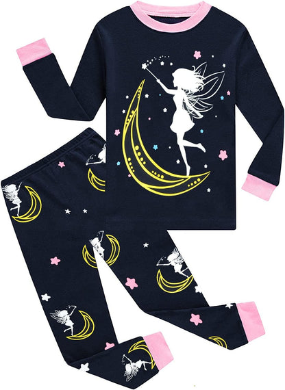 EULLA Kinder Mädchen Schlafanzüge Langarm Baumwolle Winter Pyjama Set Einhorn Prinzessin Dino Hase Eule Zweiteilig Nachtwäsche 1-10 Jahre 92 98 104 110 116 122 128 134 140