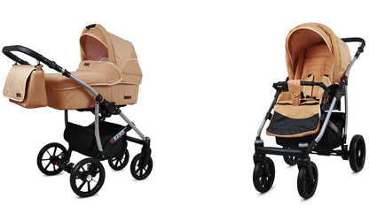 BabyLux® Bambimo Qbaro 3-in-1 Pushchair Set Including Baby Carrycot, Buggy Sports Seat, Car Seat - Car Seat - Pram Set - Combination Pram with Changing Bag, Rain Cover etc. 