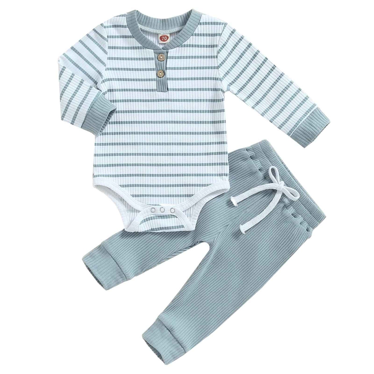 JiAmy Baby Boys' Clothing Long Sleeve Striped Bodysuit Romper + Trousers Outfit Set Newborn Soft Cotton Baby Clothing 0-24 Months
