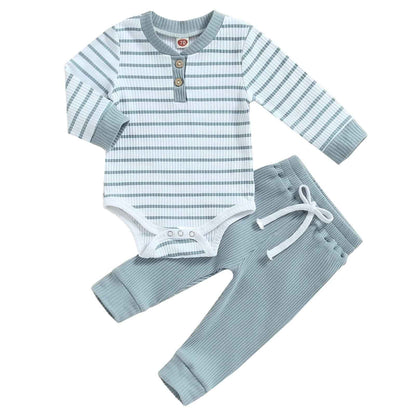 JiAmy Baby Boys' Clothing Long Sleeve Striped Bodysuit Romper + Trousers Outfit Set Newborn Soft Cotton Baby Clothing 0-24 Months