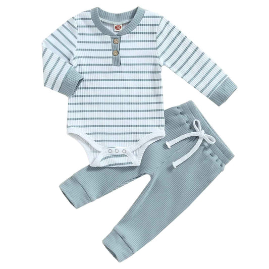 JiAmy Baby Boys' Clothing Long Sleeve Striped Bodysuit Romper + Trousers Outfit Set Newborn Soft Cotton Baby Clothing 0-24 Months
