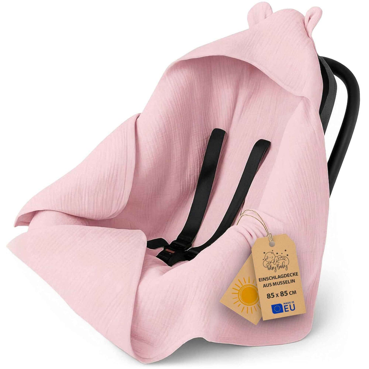 Musselin Einschlagdecke Babyschale Baby Decke 85x85 cm - Atmungsaktive Blanket für Kinderwagen und Autositz für Neugeborenen und Kleinkinder Oeko-Tex
