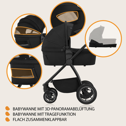 LIONELO MERIL 3-in-1 Multifunktionaler Kinderwagen 0-48 Monate Bis zu 22 kg, Babywanne bis zu 9 kg, Kindersitz bis zu 13 kg, Geländeräder 360°, Vollfederung, XXL-Verdeck mit UPF50+ - Meloni2