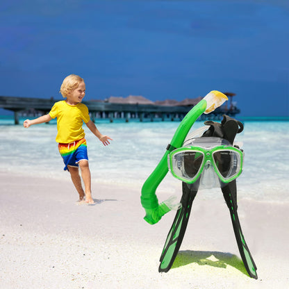 HH HHAO SPORT Children's snorkel set with fins, 180° panorama wide view diving goggles children, adjustable flippers, high-quality diving mask and dry top snorkel