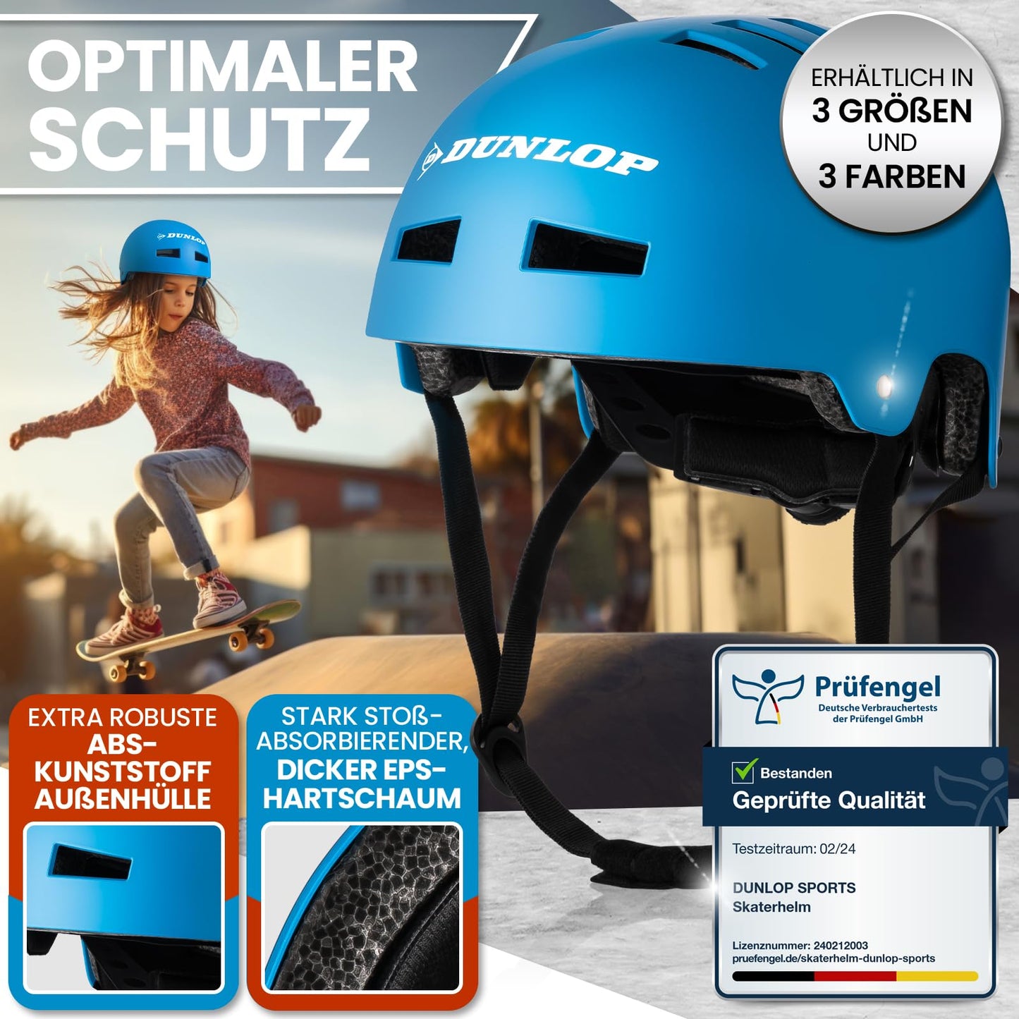 DUNLOP SPORTS Fahrradhelm Kinder Jugendliche Erwachsene - Test Sehr Gut - Leichter robuster Urban Allrounder Helm, 14 Fach belüftet, Schnellverschluss, Auto Kopfanpassung